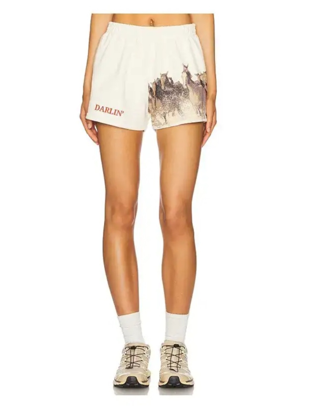 Darling Cream wild horses Elastic-Waist Shorts size XS